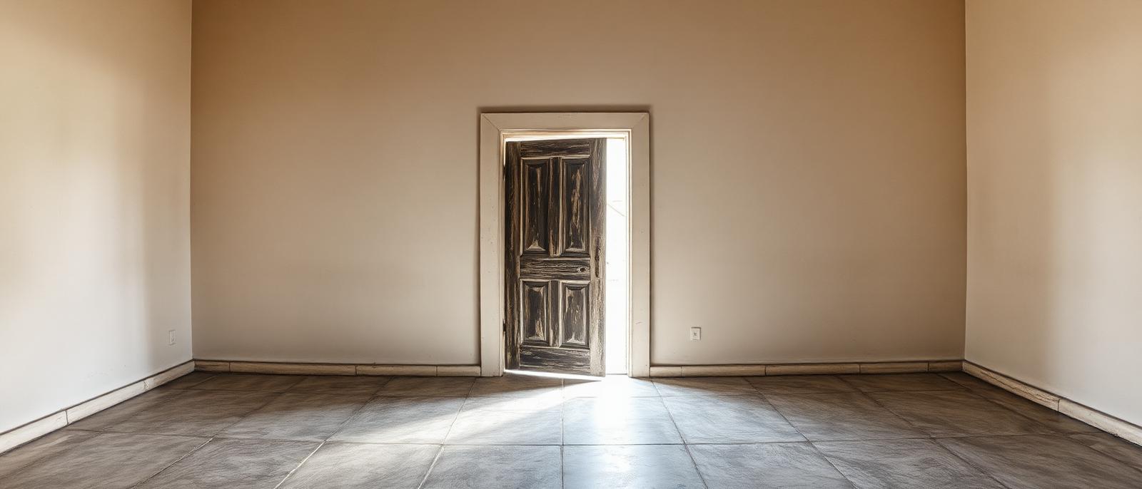 A weathered door standing as a quiet threshold